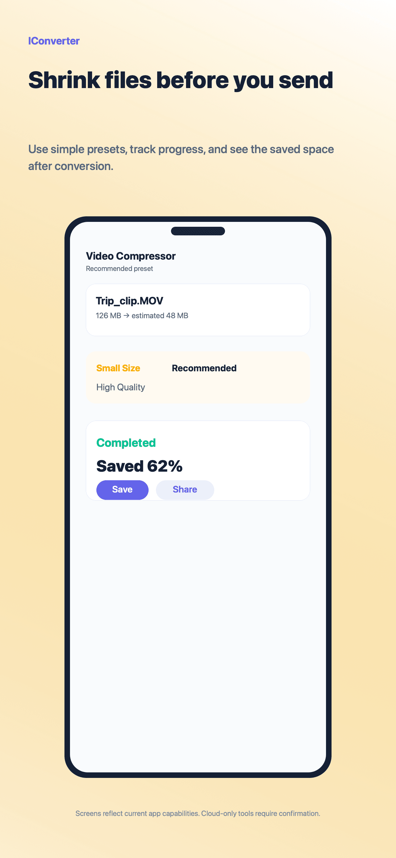 Image, video, and audio tools screen
