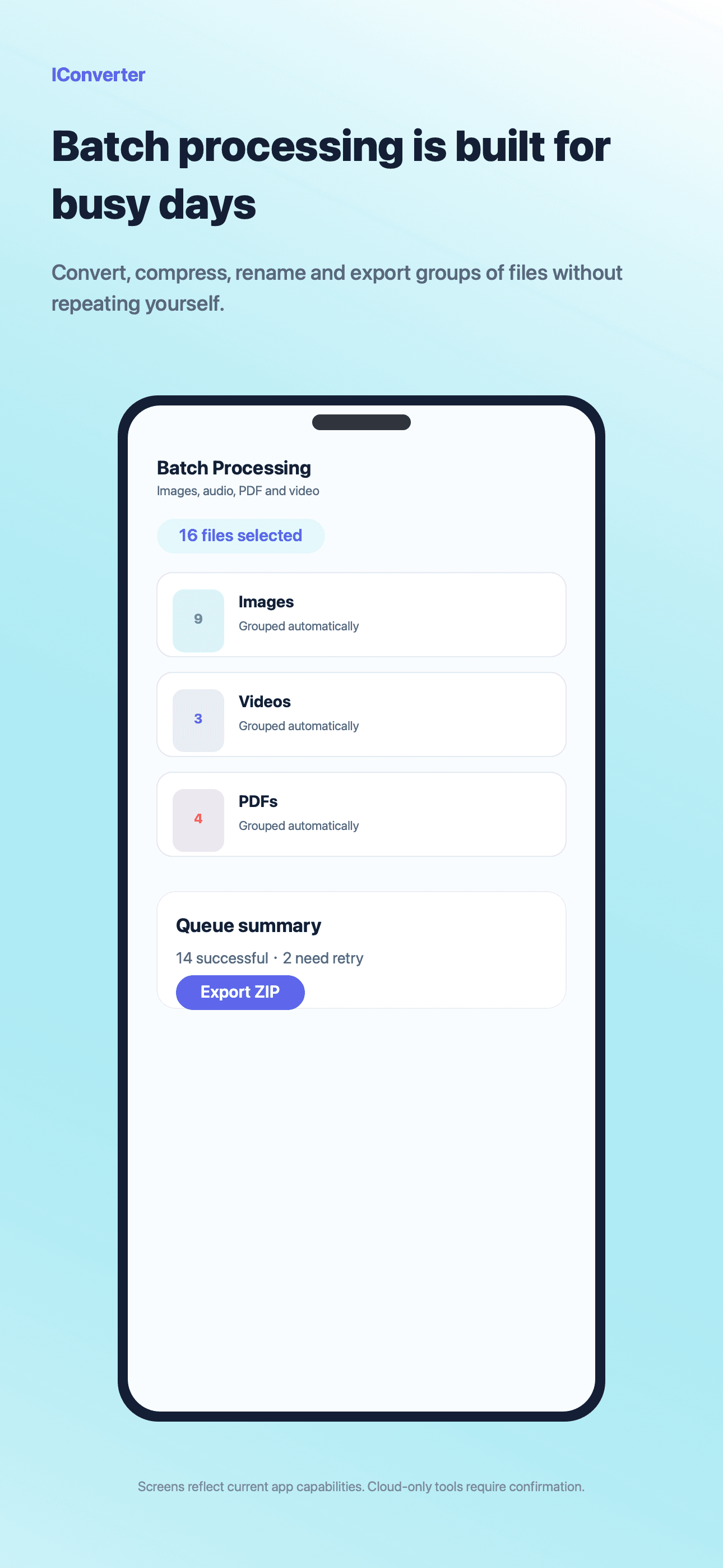 Batch processing and output review screen