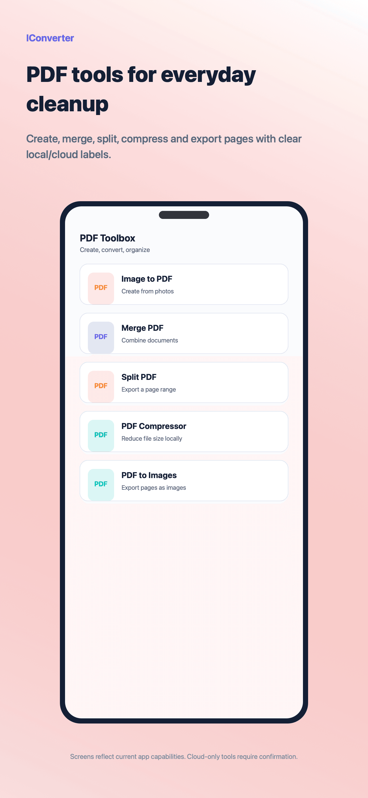 PDF and document workflows screen
